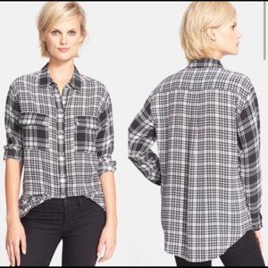 Equipment plaid black white Silk Blouse Button Down XS